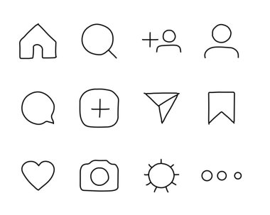 Sosyal medya app ve web için tasarlanmış elle çizilmiş simge tasarlamak, satır stil ikonu, düğme