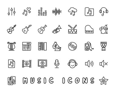 App ve web için tasarlanmış müzik elle çizilmiş simge tasarlamak, satır stil ikonu