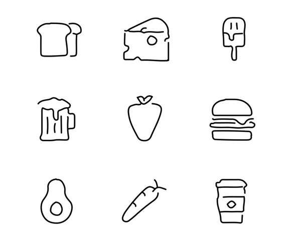 Eten en drinken pictogrammenset hand getekende ontwerp, illustratie, hand getrokken stijl ontwerp, ontworpen web en app — Stockvector