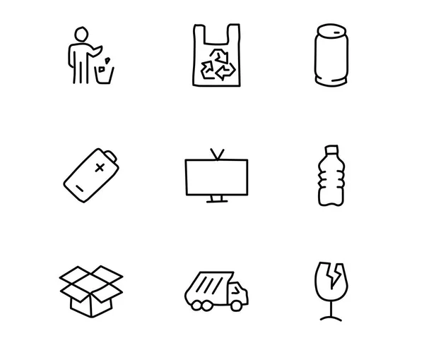 Ilustración de diseño de conjunto de iconos de medio ambiente y reciclaje, diseño de estilo dibujado a mano, diseño web y aplicación — Vector de stock