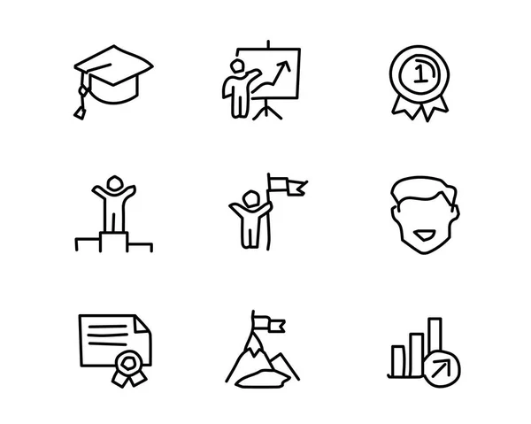 Ilustração de design de conjunto de ícones de sucesso, design de estilo desenhado à mão, web e aplicativo projetados —  Vetores de Stock