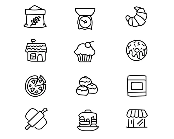 面包图标集设计插图, 手绘风格设计, 设计网站和应用程序 — 图库矢量图片