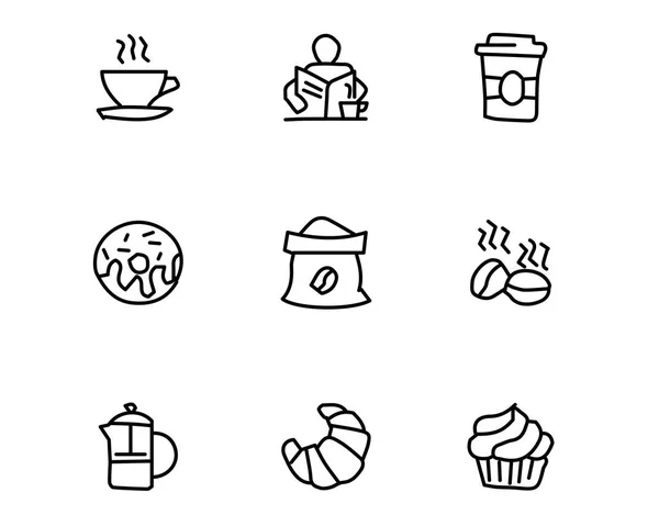 Sada káva a chleba ikon ilustrace design, ručně kreslenou styl designu, navržený webů a aplikací — Stockový vektor