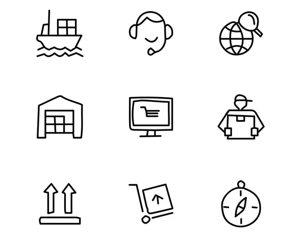 Ilustración de diseño de conjunto de iconos dibujados a mano de envío, diseño de estilo dibujado a mano, diseño web y aplicación — Vector de stock