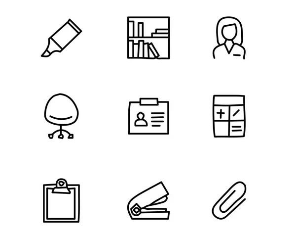Ilustración de diseño de conjunto de iconos dibujados a mano de oficina, diseño de estilo dibujado a mano, diseño web y aplicación — Vector de stock