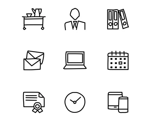 Büro handgezeichnete Icon Set Design Illustration, handgezeichnetes Design, entworfenes Web und App — Stockvektor