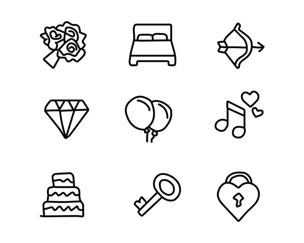 Ilustración de diseño de conjunto de iconos dibujados a mano de boda, diseño de estilo dibujado a mano, diseño web y aplicación — Vector de stock