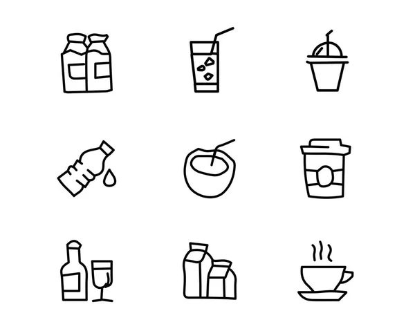 Bebida dibujado a mano icono conjunto diseño ilustración, diseño de estilo dibujado a mano, diseño web y aplicación — Vector de stock