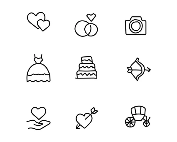 Ilustración de diseño de conjunto de iconos dibujados a mano de boda, diseño de estilo dibujado a mano, diseño web y aplicación — Vector de stock