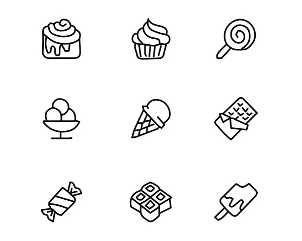 Diseño de conjunto de iconos dibujado a mano de comida dulce ilustración, diseño de estilo dibujado a mano, diseño web y aplicación — Vector de stock