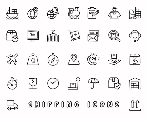 Ilustración de diseño de icono dibujado a mano de envío, icono de estilo de línea, diseñado para aplicación y web — Vector de stock