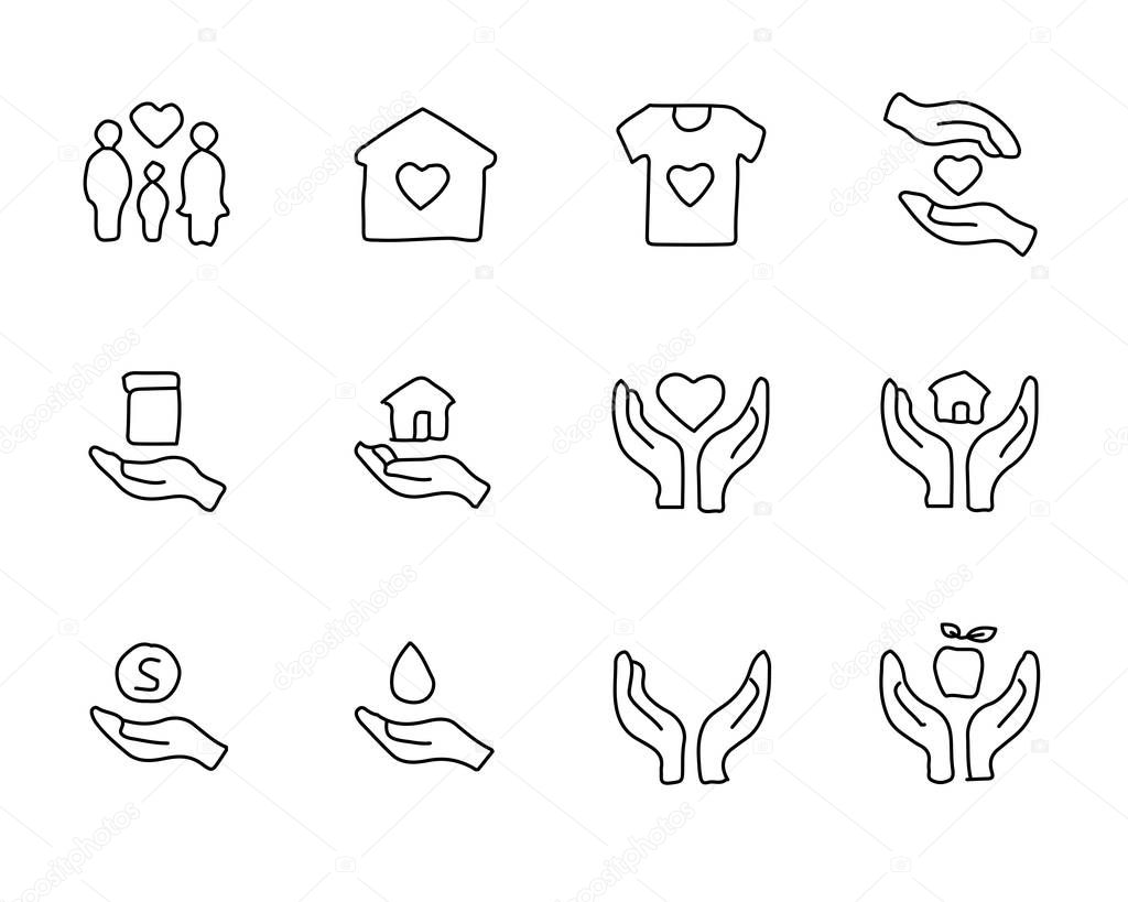 love and charity hand drawn icon design illustration, line style icon, designed for app and web