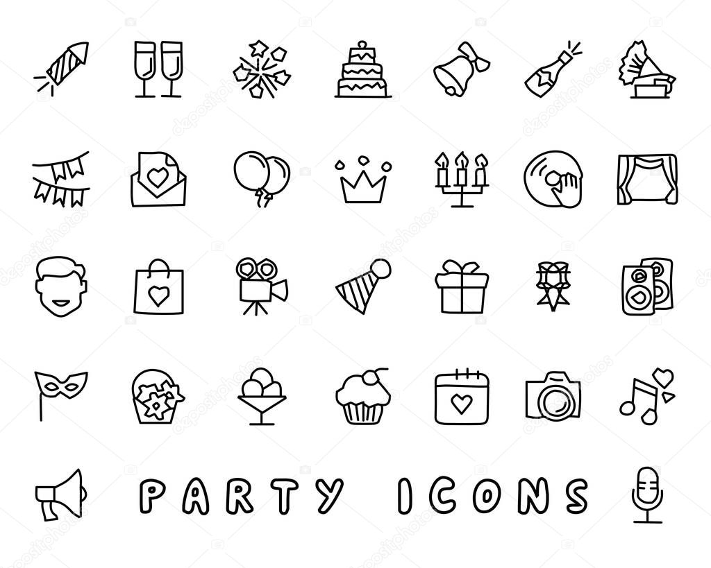 party hand drawn icon design illustration, line style icon, designed for app and web