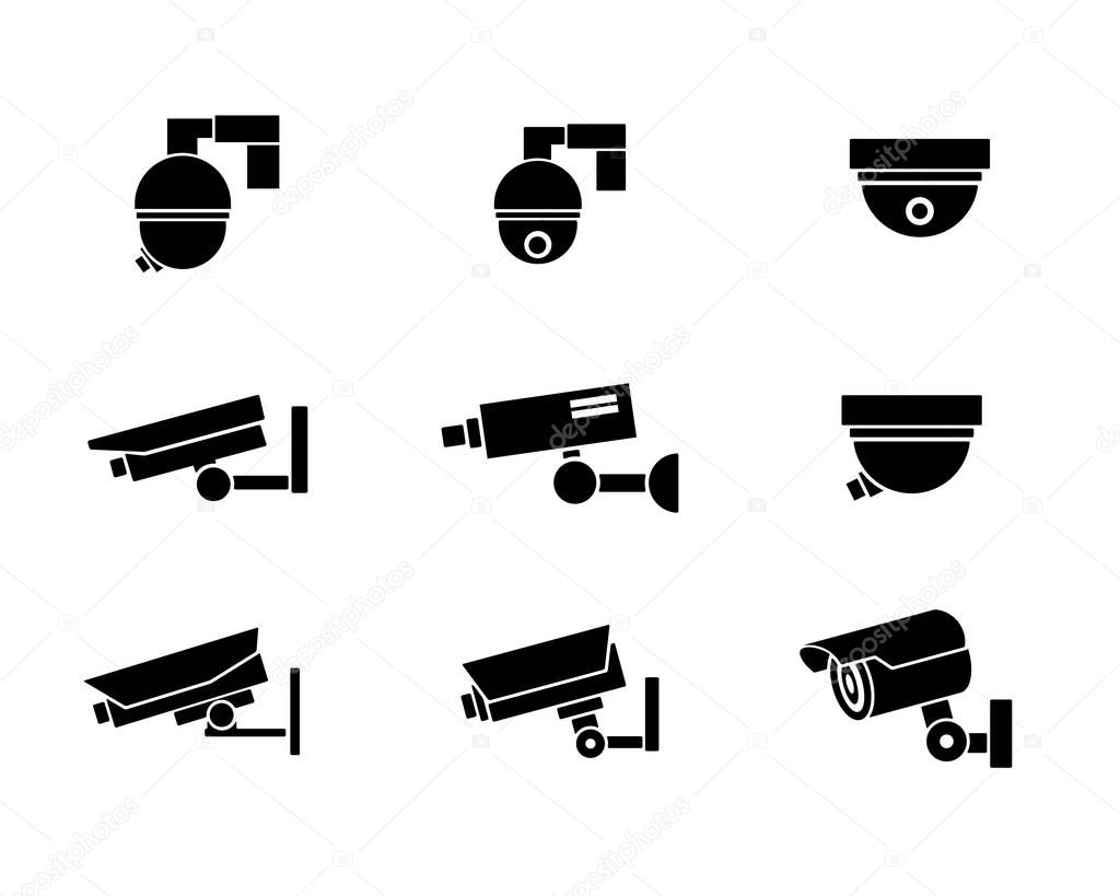 security camera icon design illustration,silhouette design style, designed for print and web