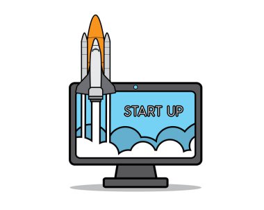 Roket fırlatma bilgisayar karikatür tasarım illustration.cartoon tasarım stili, Gösterim amacıyla tasarlanmış