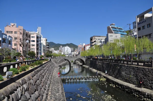 Megane Bridge or Spectacles Bridge in Nagasaki, Kyushu, Japan. — Stock Photo, Image