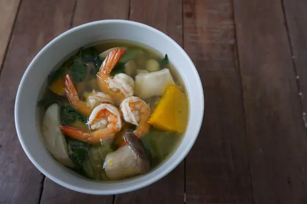Thai Sup Sayuran Campuran dengan UDANG — Stok Foto