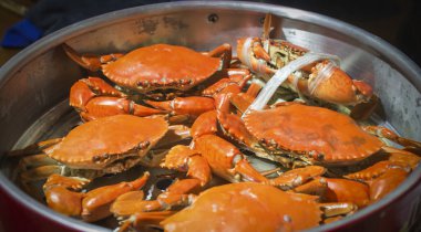 Pot buharda pişmiş Yengeç