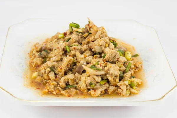 免治的猪肉沙拉和辛辣、 泰国食物 — 图库照片