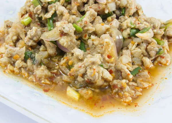 Sałatka z mielonego mięsa wieprzowego i pikantne, tajski żywności — Zdjęcie stockowe