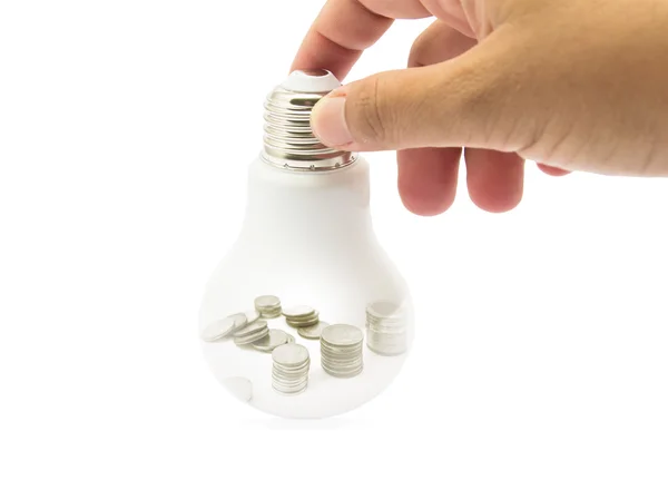 Concept geld te besparen met behulp van energie lamp Led gloeilamp — Stockfoto