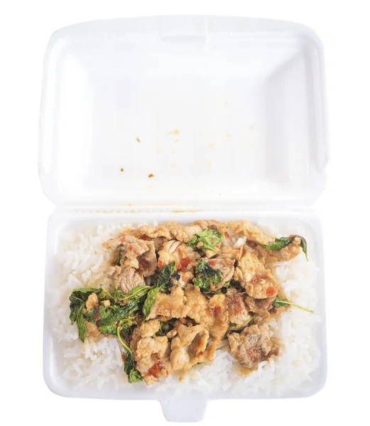 Rice topped with fried pork basil — Stock Photo, Image