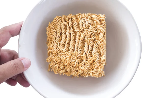 Top View Instant Noodles Bowl White Background — Stock Photo, Image