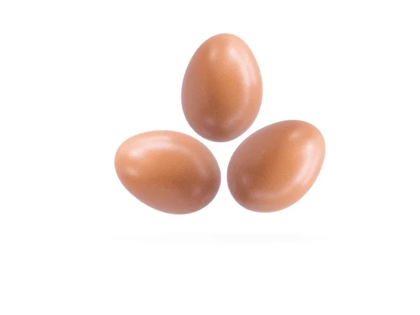 Nahaufnahme Von Drei Eiern Isoliert Auf Weißem Hintergrund — Stockfoto