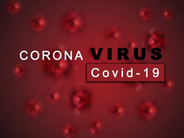 Coronavirus hastalığı COVID-19 soyut kırmızı arka plan virüs enfeksiyonu konsepti. Kırmızı zemin üzerinde COVID-19 