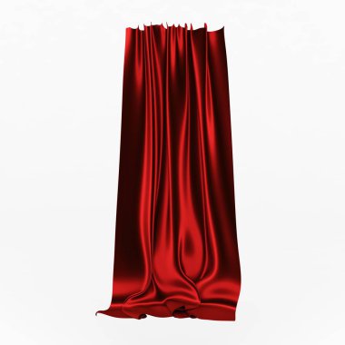   3D illüstrasyon soyut kırmızı bez, perde beyaz bir arka plan üzerinde katlanmış.