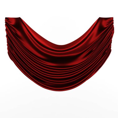   3D illüstrasyon soyut kırmızı bez, perde beyaz bir arka plan üzerinde katlanmış.