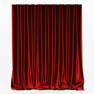   3D illüstrasyon soyut kırmızı bez, perde beyaz bir arka plan üzerinde katlanmış.