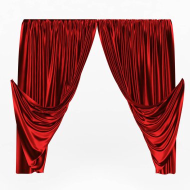   3D illüstrasyon soyut kırmızı bez, perde beyaz bir arka plan üzerinde katlanmış.