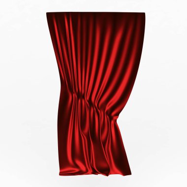  3D illüstrasyon soyut kırmızı bez, perde beyaz bir arka plan üzerinde katlanmış.