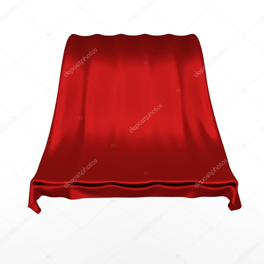   3d illustration, abstract red folded cloth, curtains on a white background.