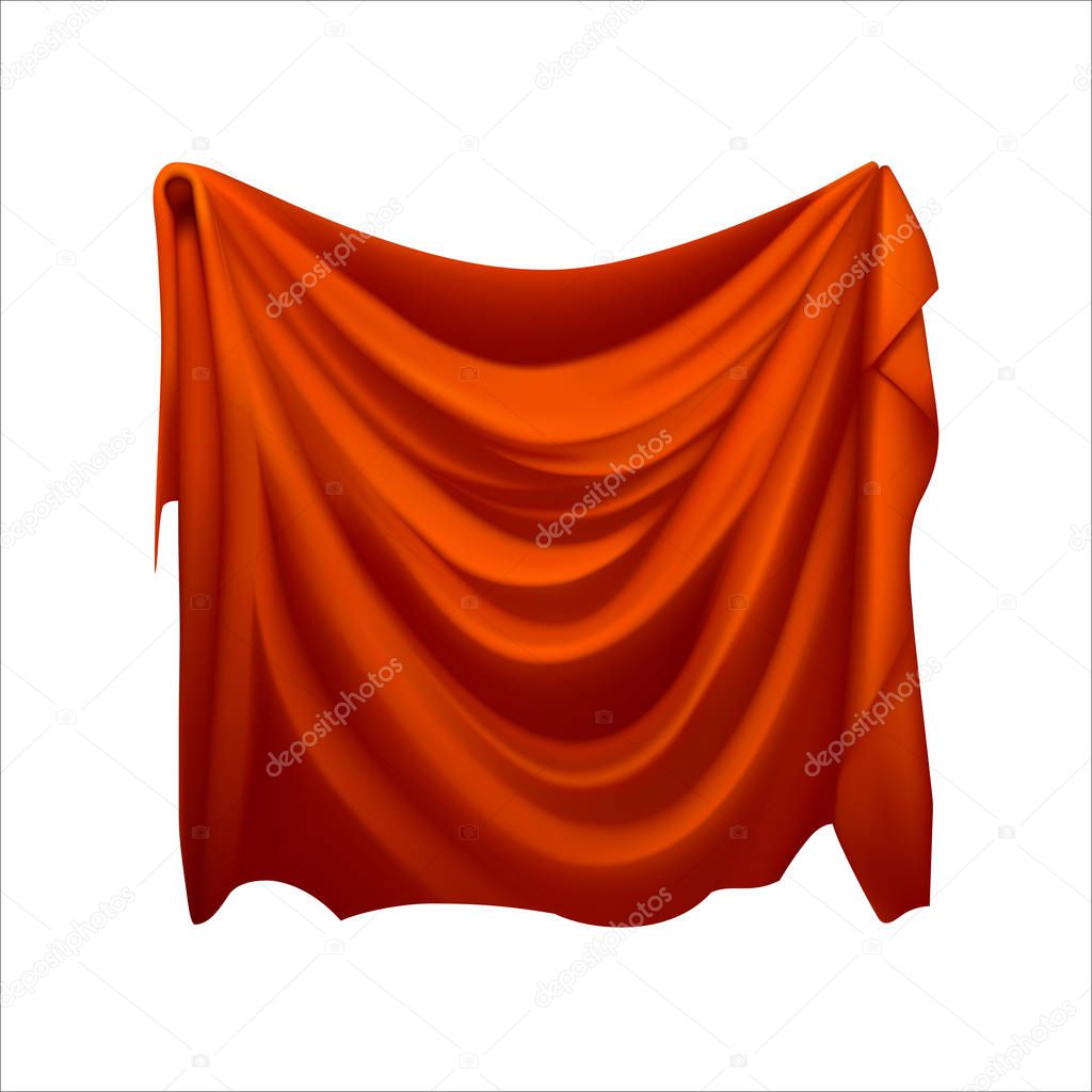Realistic billowing red cloth isolated on white background. Vector illustration