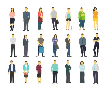 Çok sıradan modern insan ayarlayın. Yetişkin erkek ve dişi insan.