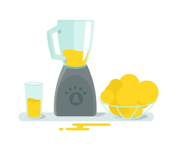 Μπλέντερ Μίξερ γυαλί και φρούτα στο τραπέζι. Μαγείρεμα χυμό υγείας. Οικιακές συσκευές. — Διανυσματικό Αρχείο
