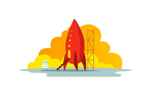 Piros rakéta színes illusztráció. Az indítási metafora. Indulásra készen. Az elején utat a csillagok. — Stock Vector