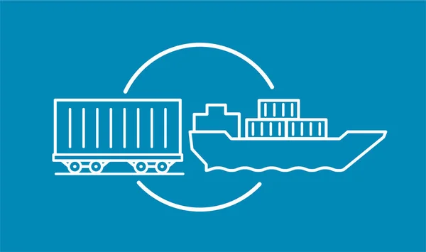 Konténer szállítás, a vasúti és a vízi közlekedésben, uszály ikonra. Szállítás szállítási logisztika. — Stock Vector