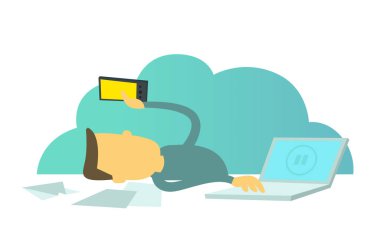 Office mokasen. Sosyal ağlar iştenuzaklaştırır. Çalışan bir akıllı telefon ile. Duraklat çalışmalarında kır. Office tembel işçiler.