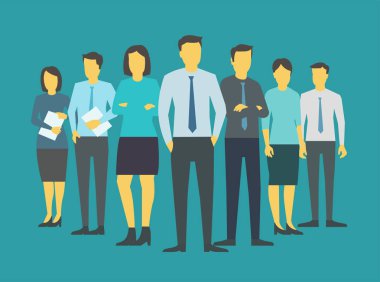 Lider patron yönetmen takım şirket grup insanlar iş ofis üst-pirinç ve hazır. Mavi arka plan. Eğitim Finans hisse senedi illüstrasyon vektör