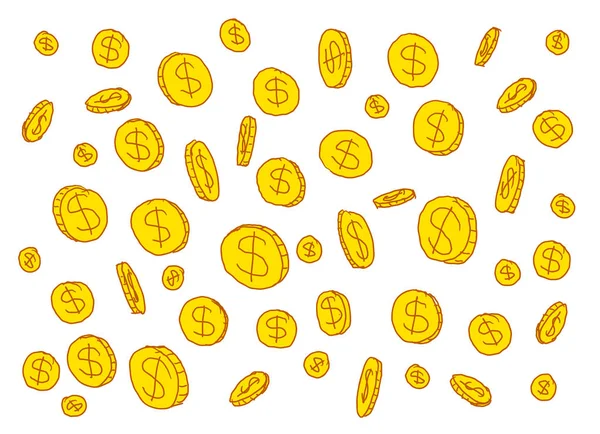 Золоті монети долари на білому тлі. Ескіз вручну — стоковий вектор