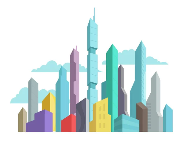 未来の発明都市高層ビル パノラマ超高層ビルはベクトル カラフルなイラストです。モダンな建築風景. — ストックベクタ