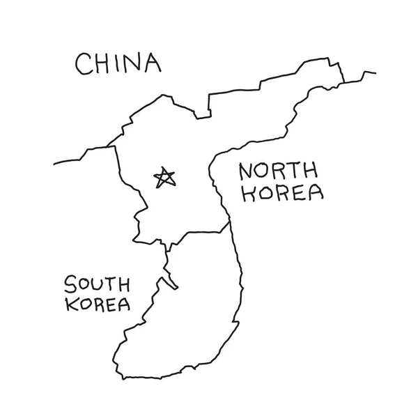 Hand-drawn map of North Korea borders. China and South Korea. Hand drawn vector stock illustration. — Stock Vector