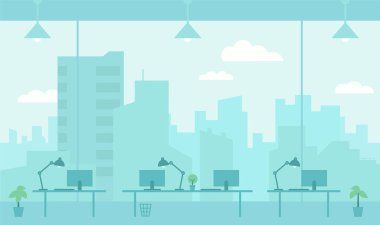 Ofis pencere şehir manzaralı. Çalışma alanı