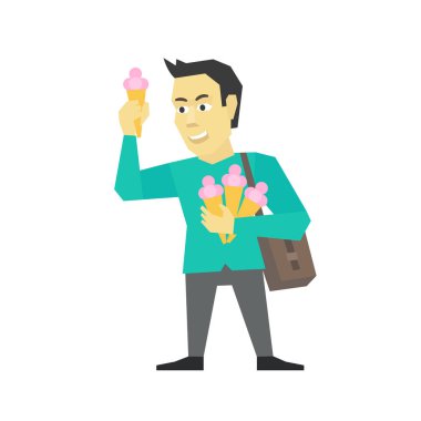 Dondurma satıcısı iş adamı. İyi teklif mi? Düz renk vektör çizim hisse senedi clipart.
