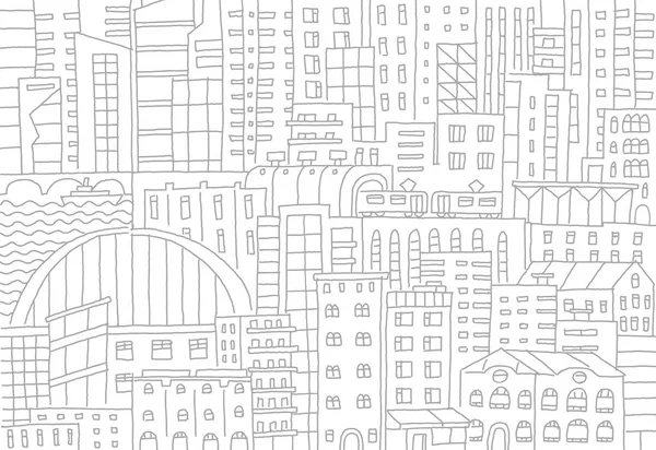 Большой город фон текстуры небоскреба эскиз зданий. Скелет серой линии поглаживает ландшафт современной архитектуры. Ручная рисованная векторная иллюстрация . — стоковый вектор