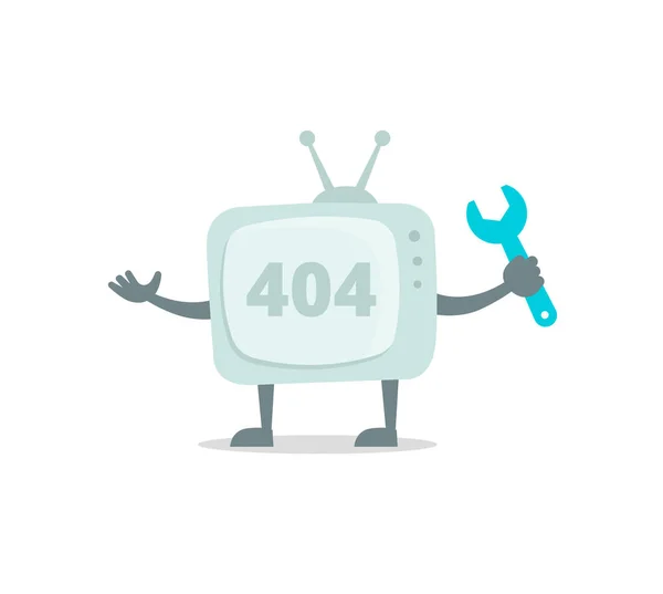 Televisor 404 personagem com pernas e mãos chave inglesa. Reparação de tv fixação não disponível na reconstrução. Estoque de ilustração vetorial de cor . — Vetor de Stock