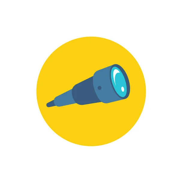 Spyglass. Icon on background yellow circle. Watch search. Favicon for website or search results page. Flat color vector illustration — Stock Vector